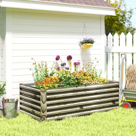 Jardinera Exterior Grande Rectangular de Acero Galvanizado para Terraza con Base Abierta 180x90x57,5 cm Natural (1/5)