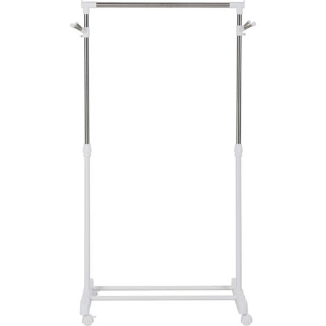 Porte-vêtements roulant blanc réglable en hauteur avec étagère inférieure, 4 roues