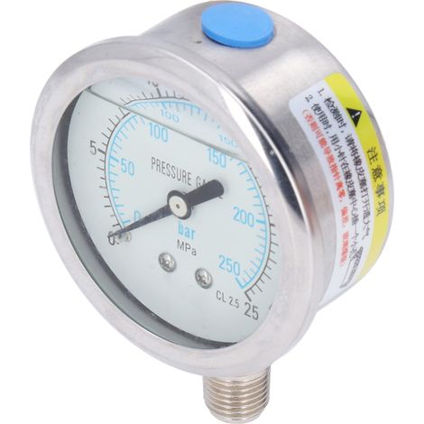 Vakuummeter, transparentes Zifferblatt, Edelstahlgehäuse, für Industrie und Haushalt, 1/4-Zoll-NPT-Anschluss, Messbereich 0–25 MPa (1/5)