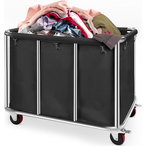 Chariot à linge 1 sacs amovibles en Acier inoxydable – Capacité 400L – Dimensions 90x65x81.5cm – 4 roulettes dont 2 verrouillables