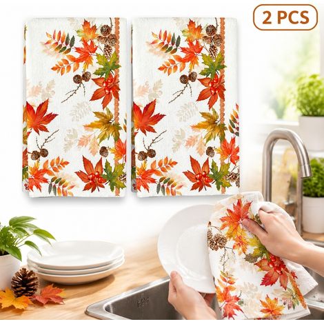 2 Pièces, Serviettes de Cuisine à Motifs de Feuilles D'Érable D'Automne, en Pin, 40 x 60 cm, pour Fêtes (1/5)
