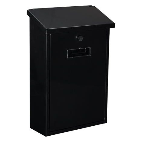 Perel buzón Exterior Rio Negro para Pared y Poste con Placa de Nombre y Cerradura, buzón metálico con 2 Llaves y Accesorios de Montaje, Ranura compacta, para hogar y Oficina