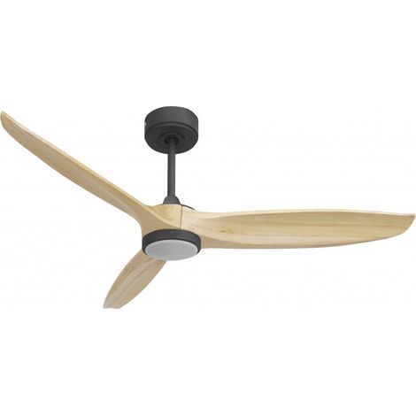 Bolt, Ventilateur déstratificateur d'air, pales bois clair132Cm, moteur noir, 100 % efficace hiver/été avec lampe.