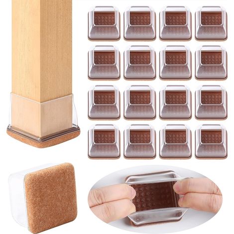 Chair Leg Protectors, 32 Pieces Transparent Silicone Square Floor Caps for Chair Legs with Felt Pads, Silicone, Scratch-Free, Noise-Free (1/5)