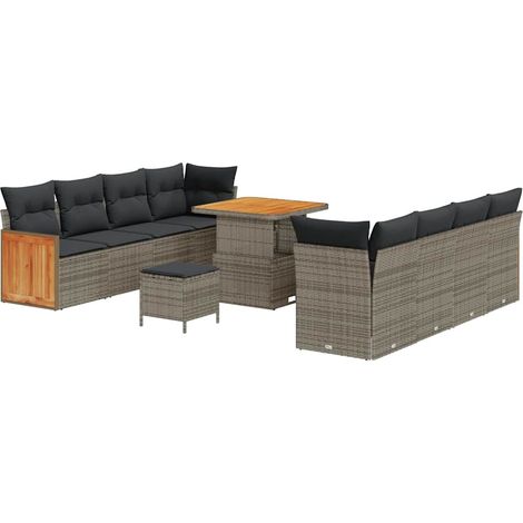 Maison Exclusive - Gartensofa-set mit Kissen 11 pcs Grau Poly-Rat (1/5)