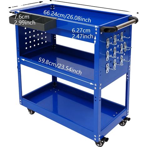 Werkzeugwagen, 3-stufige Aufbewahrung, abschließbare Schublade, Blau (1/2)