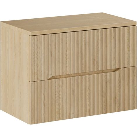 Badezimmer-Set NATURA 80cm: Unterschrank + Waschtischplatte in heller Holzoptik mit vertikalen Rillen