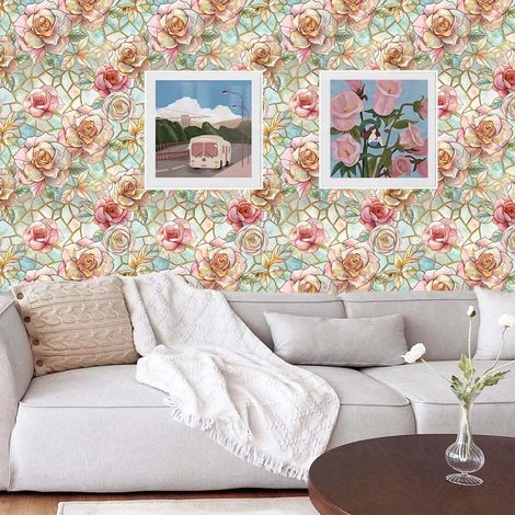 Papier peint floral coloré auto-adhésif, 44 cm x 10 m,papier peint amovible et imperméable à motif de pivoine (1/5)