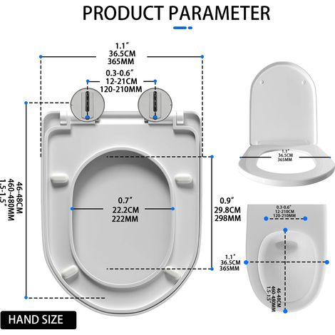 Abattant de toilette en forme de D à fermeture amortie, matériau PVC antimicrobien facile à nettoyer, charnières à dégagement rapide pour un nettoyage facile, universel (1/5)