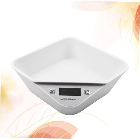 Digitale Küchenwaage (5000 g) mit Schüssel – Präzise elektronische Waage zum Kochen, Abmessen von Lebensmitteln und Zubereiten von Mahlzeiten. Weiß, leicht zu reinigen und zu bedienen.