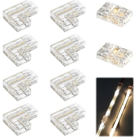 10 Connecteur Ruban LED COB 2 Pin 8mm 2 Droits Centraux + 8 en L (1/5)