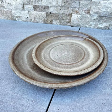 Soucoupe 25cm bronze sablé faite à la main en terre cuite émaillée (1/4)