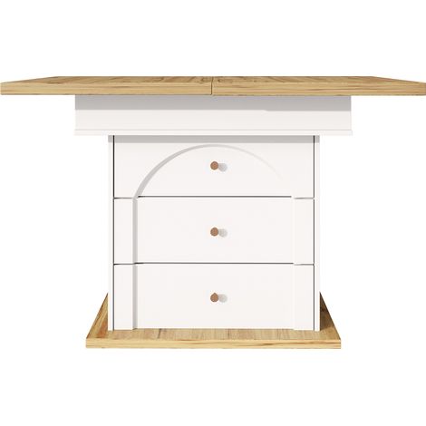 Table à manger extensible 110-140×80 cm avec plateau rabattable, blanc, pour 4-6 personnes, design minimaliste (1/5)