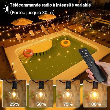 Solar String Lights Outdoor LED Bulbs, G40 Weatherproof Garden Balcony Remote Control Lighting Modes Timer Function, Waterproof (1/4)