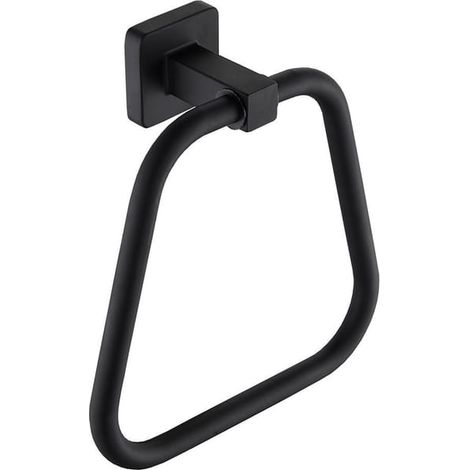 Anneau porte-serviettes trapézoïdal en acier inoxydable noir mat. Cet anneau porte-serviettes mural affiche un style moderne. (1/5)