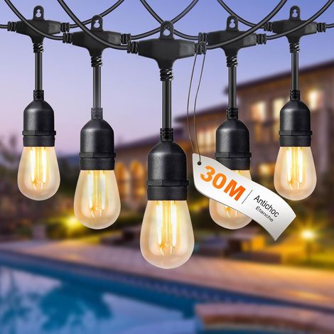 30W Guirlande Lumineuses 15M, Guirlande Guinguette LED Extérieur Avec 15+1 Ampoules E27 S14 2W 2700K, LED Lumières Décoratives Étanche IP44 pour Décoration Jardin,Party,Festival (1/5)