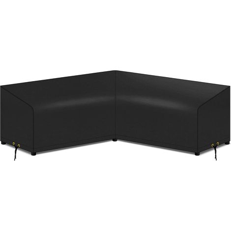 Funda de sofá de jardín en forma de V, impermeable, resistente al viento, anti-UV, tela Oxford 420D, funda de sofá para exterior, 215 x 215 x 85 x 64/78 cm, color negro (1/5)