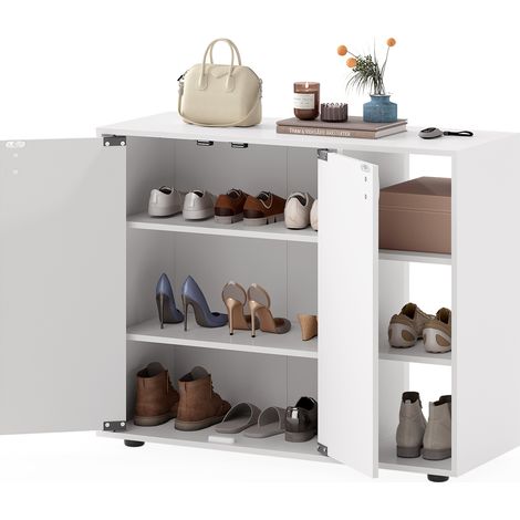 COSTWAY 3-Tier Shoe Storage Rack Shoe Cabinet with Doors-White (1/5)