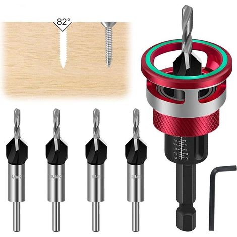 Drill Wood 4 Pces Frai Conical to Lamer ,Drilling Precise Cool to Lamer to queue Hexagonal 1/4",Cool to Lamer For Wood With Stop of Depth,Drilling Regular (1/5)