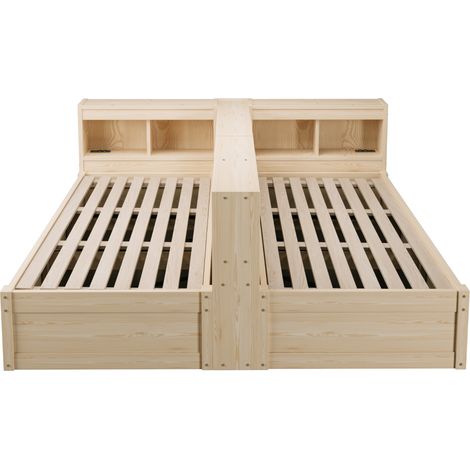 Lit multifonction 90/180 x 200 cm en bois couleur bois naturel avec prise EU, LED et rangements (1/5)