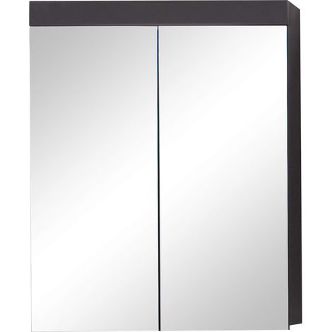Armadio da Bagno - TRENDTEAM - Amanda - 2 Porte Specchio - Grigio - 60x17x77cm (1/5)