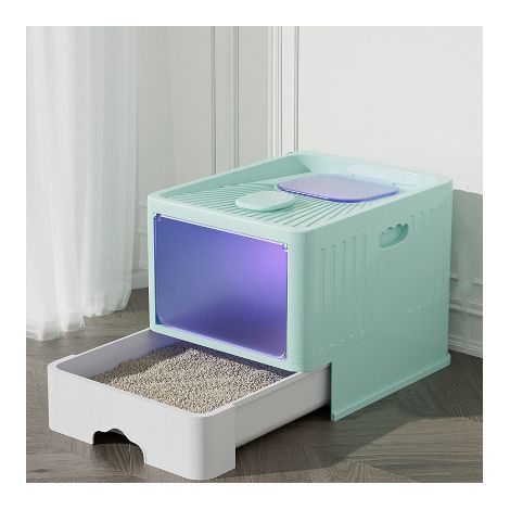 Maison de toilette chat, plateau coulissant intégrés, fonction de stérilisation et de désodorisation - vert (1/5)