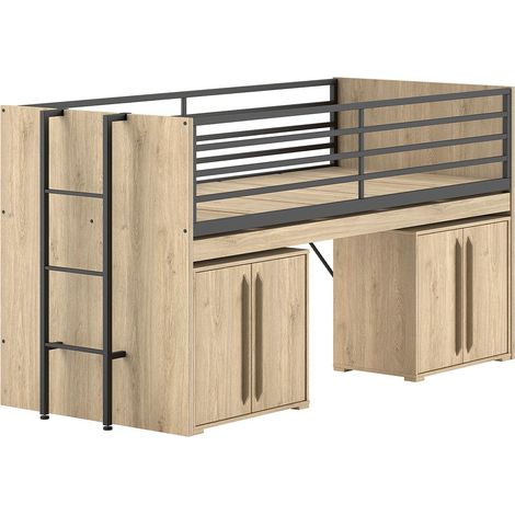 Pack - Lit Superposé & 2 Commodes à Portes "Sam" 90x200cm Chêne