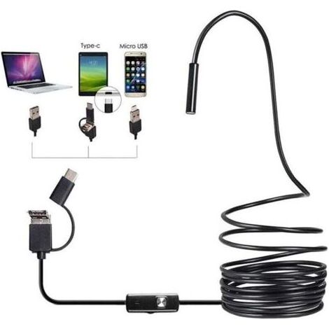 Caméra d'inspection 3 en 1 USB Type-C, endoscope industriel HD, tube étanche pour canalisation, luminosité réglable, endoscope industriel noir HD (taille : 5 m) (1/4)