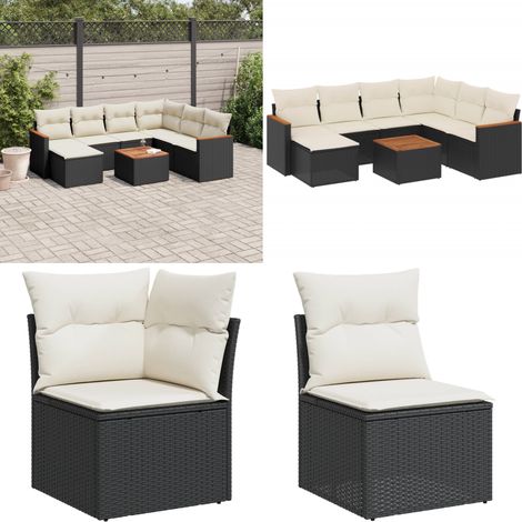 Salon de jardin 8 pcs avec coussins noir résine tressée - Ensemble Salon De Jardin - Mobilier De Jardin - Canapé Extérieur - Chaise Extérieure - Table Basse Jardin - Home & Living (1/5)