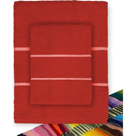Set Asciugamani Spugna Tela Aida da ricamare Punto Croce 1+1 Viso E OSPITE con Filato in Omaggio Rosso