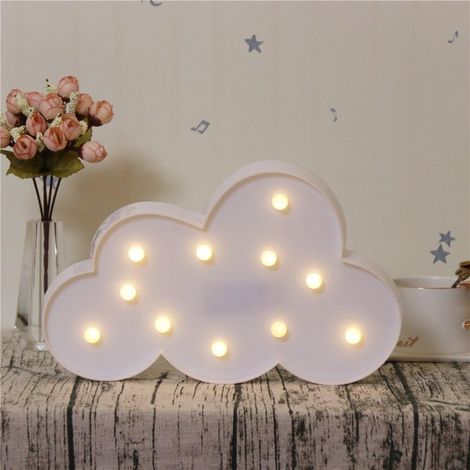 Veilleuse LED en forme de nuage à piles pour filles - Lampe de table décorative pour chambre de bébé et enfant - Accessoires de fête (blanc) (1/4)