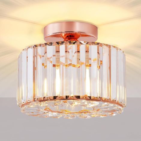 1 Plafonnier Cristal Or Rose E27 Semi-Encastré 24cm Pour Salon Chambre Cuisine Salle De Bain