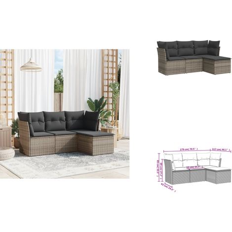 Salon de jardin 4 pcs avec coussins gris résine tressée - Ensemble Salon De Jardin - Mobilier Extérieur - Canapé Jardin - Résine Tressée - Rotin Synthétique (1/3)