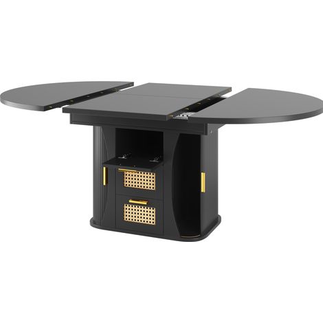 Mesa de comedor extensible con espacio de almacenaje 118-158 cm en MDF negro (1/5)