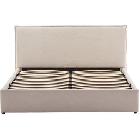 Lit coffre en velours côtelé 160x200cm - Beige - Cama (1/5)