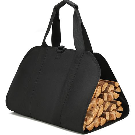Sollbry Bolsa para leña, bolsa de lona para leña, resistente al agua, plegable, ideal para estufas, camping y playa (negra) (1/3)
