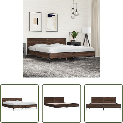 vidaXL Holz Metall Bettgestell - Bettgestell Braun Eichen-Optik 200x200 cm Holzwerkstoff Metall (1/5)