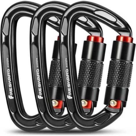 Mousqueton Escalade, Mousquetons Verrouillage Automatique, 25kN-2550kg, Certifié CE,Solide, pour Alpinisme, Laisse Chien, Sac de Frappe, Pompier, Hamac, Porte clé, Grand 10cm, Noir et Gris NPTERBL (1/5)