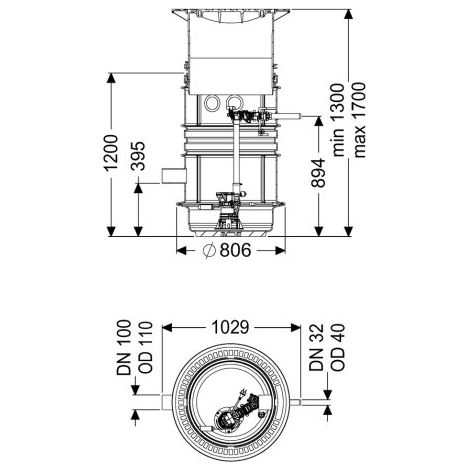-Pumpstation Aquapump Medium Mono, GTF 600, 1300-1750 mm, Klasse B