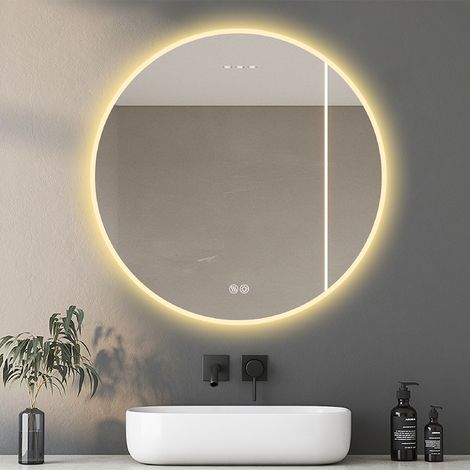 Miroir avec lumière smart pour salle de bain rond LED 80 cm mural mpérature de couleur 3 niveaux réglable (1/5)