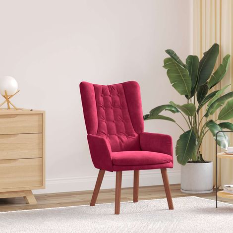 Fauteuil relaxant en velours bordeaux avec accoudoirs rembourrés, 63 x 67 x 94 cm - PANGIVO (1/5)