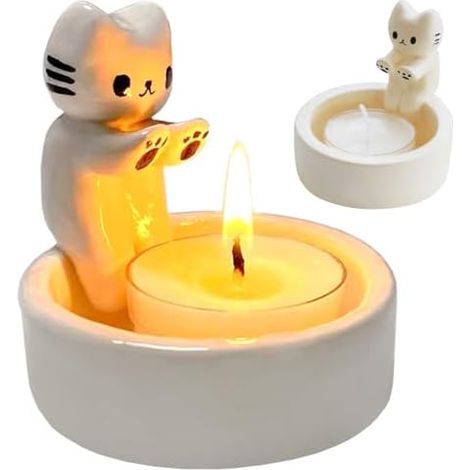 Cat Candle, Cute Cat Candle, Cat-Shaped Resin Tealight Holders with Heating Paws, Decorative Gifts for Cat Lovers (1/5)