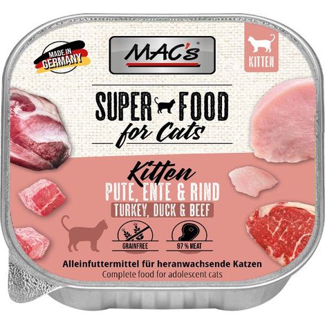 MAC's Cat  SUPER FOOD  Vassoio da 100 g - Gattino Tacchino, Anatra e Manzo 100 g