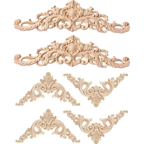 Moulure Decorative Bois 6 Pièces Décoratifs en Bois Longs Sculptés Coin Applique,moulure murale,Onlay Appliques,pour Meuble Placard Armoire Décalque Maison Décoration (1/5)