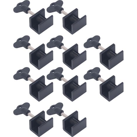 10 Sets Einzelloch-Fensterschlösser mit horizontalem und vertikalem Verstellschlüssel, schwarzes Schiebefenster-Sicherheitsset (1/5)