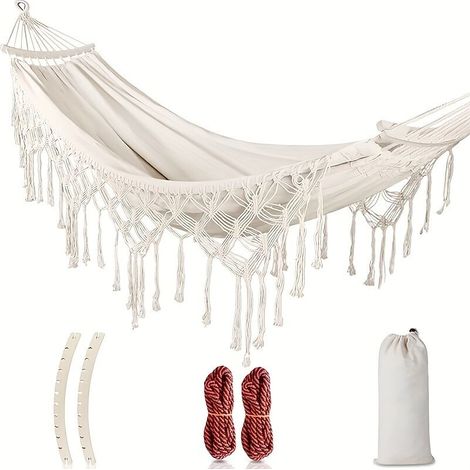 Hamac -DOUble en Toile Style Bohème – Avec Cordes Renforcées et Sac de Transport, Idéal Extérieur-DOU (1/4)
