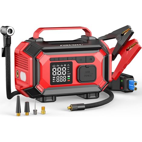 Booster Batterie Voiture avec Gonfleur 9-en-1, Démarreur de Batterie 8000A (Jusqu'à All d'essence / 10 L de Diesel), Gonfleur Pneus Voiture 150psi Arrêt Automatique (1/5)