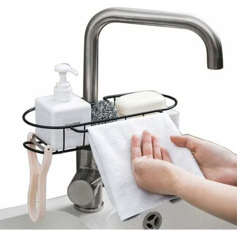 QORVA-Porte-éponge de cuisine en métal organisateur de lavabo Range-panier, porte-éponge pour vaisselle, support de rangement pour robinet de cuisine pour égouttoir de liquide de cuisine (noir)-Fei Yu