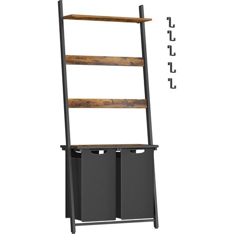 Cesto doble para ropa con toallero bandeja ganchos 2 bolsas extraíbles 2 x 46 litros 73 x 33 x 177 cm marrón 120006706