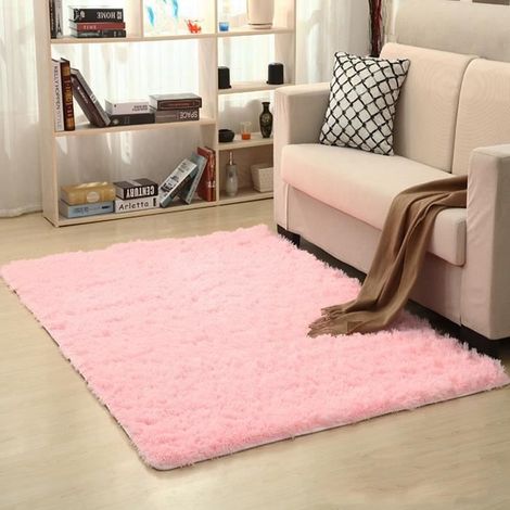 Tapis de salon rose 160 x 230 cm en polyester - Souple - Pile longue 3.5 cm (1/4)